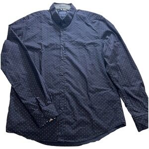 Denim & Flower Ricky Singh Mens L Navy Blue Yellow Polka Dot Button Down Shirt